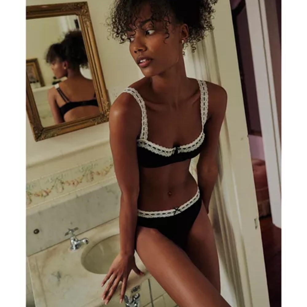 Free People Black and White Lace So Sweet Bikini Size M